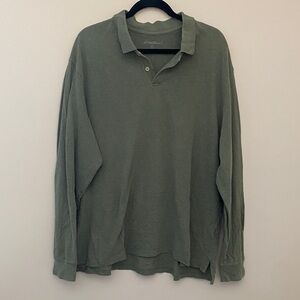 Eddie Bauer Olive Long Sleeve Polo Shirt Dadcore